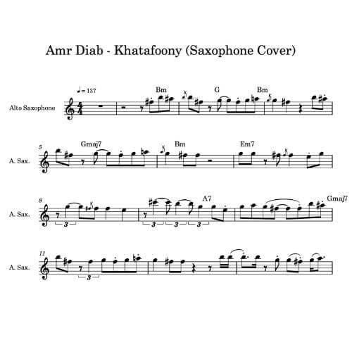 Khatafoony - Amr Diab saxophone partition pour saxophone alto par ChrisOnSax