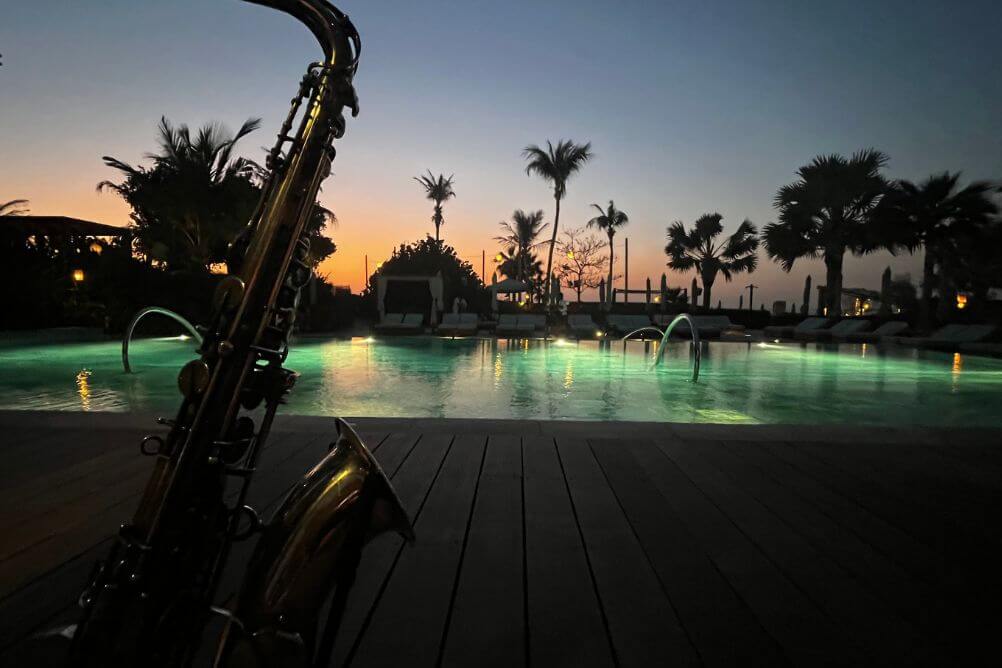 Parfait — nom de fichier déjà optimisé saxophonist-restaurant-opening-dubai.jpg ✅ et seulement 56 KB ✅ — c'est excellent ! Remplis les champs comme ça : Alt text : Live saxophone music at a Dubai restaurant opening - ChrisOnSAX jazz lounge