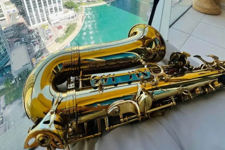 Saxophone with Dubai Marina skyline - hire a saxophonist in Dubai ChrisOnSAX
