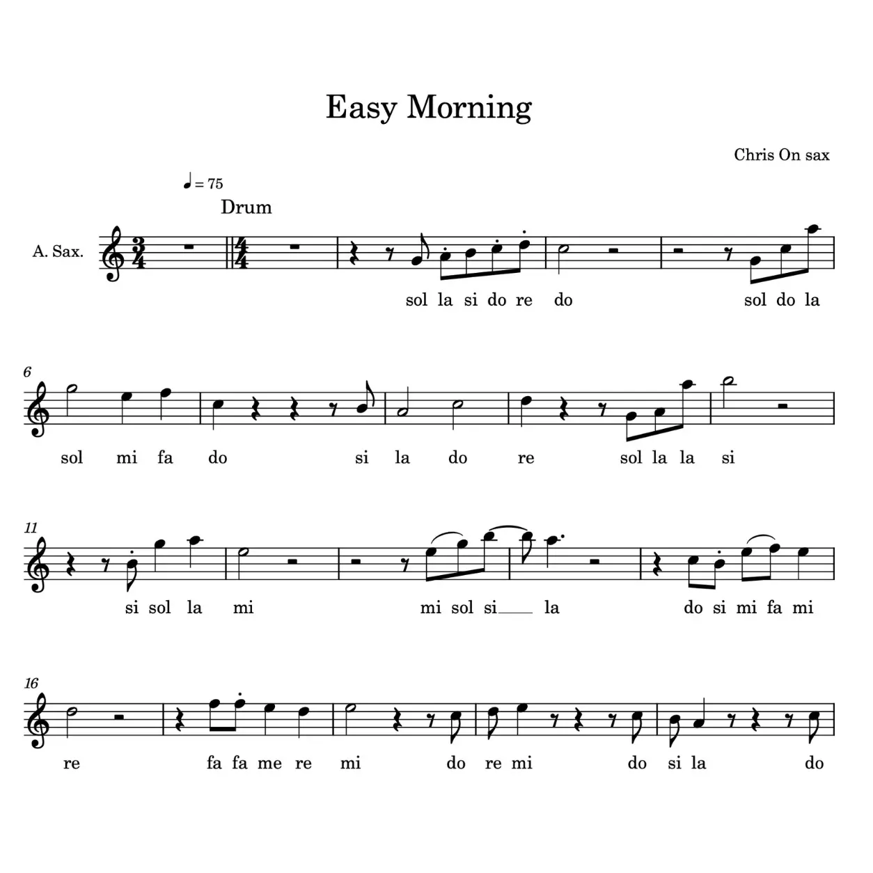 Easy Morning – Easy Alto Saxophone Sheet Music & Play Along (French Note Names) - Image 2