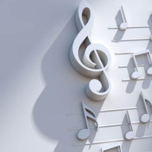 Treble clef and music notes on a staff illustrating how to read music for saxophone beginners